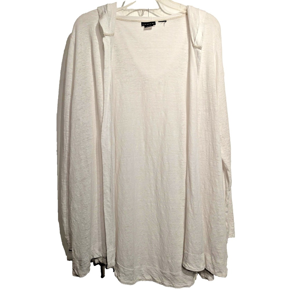 Tahari Hooded Cardigan Women L-XL Lightweight Open Front Sweater Linen Layering